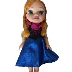 Disney Frozen Anna Toddler Doll 14” Red Hair Blue Dress Pink Shoes